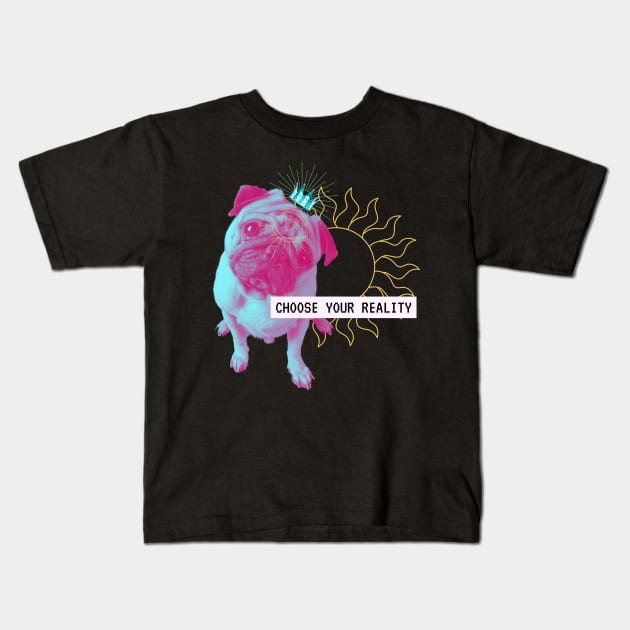 Pug Reality Dog Vaporwave Party Techno Glitch Fun Kids T-Shirt by Maggini Art